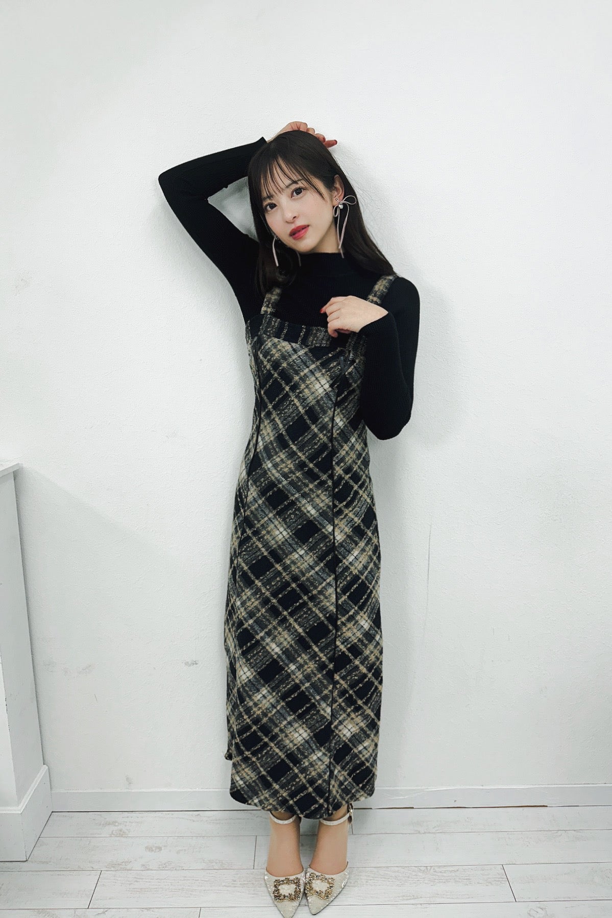 check salon pet long dress set