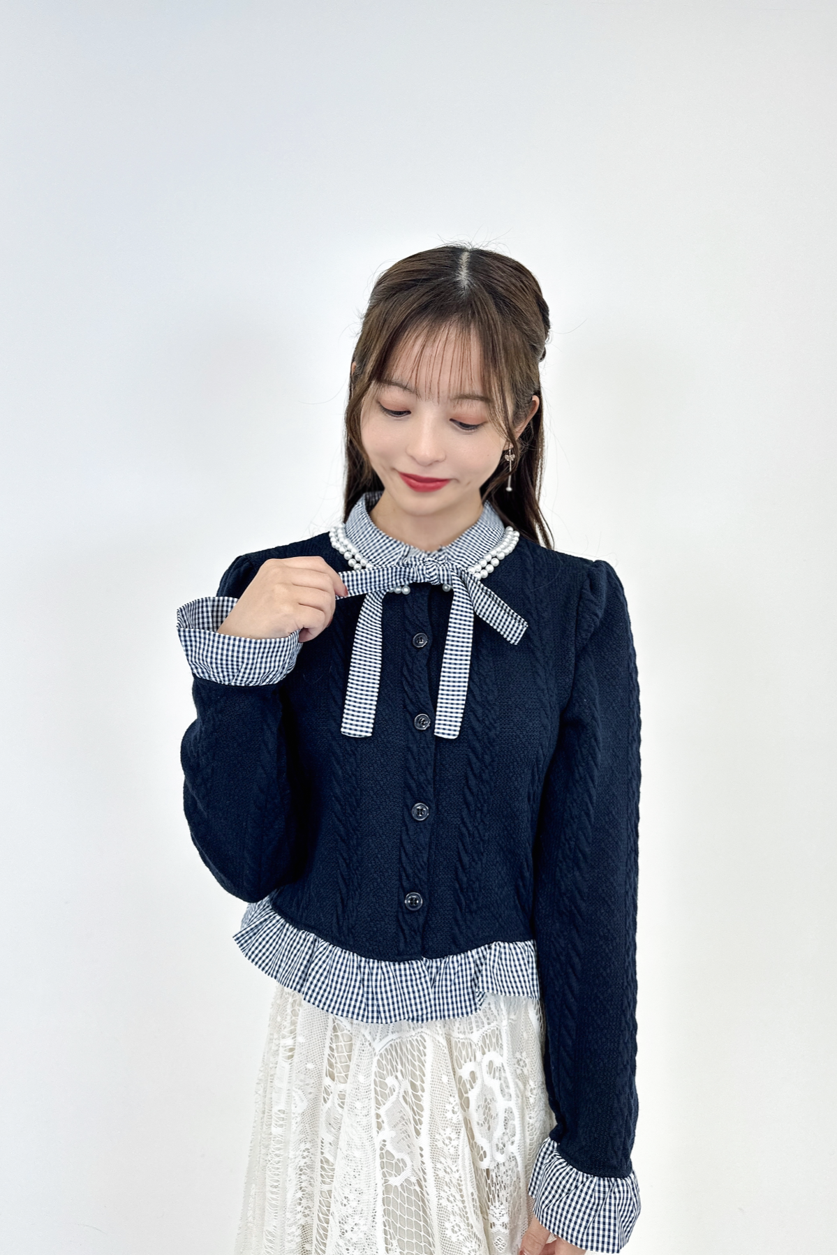 french retro gingham check frill tops
