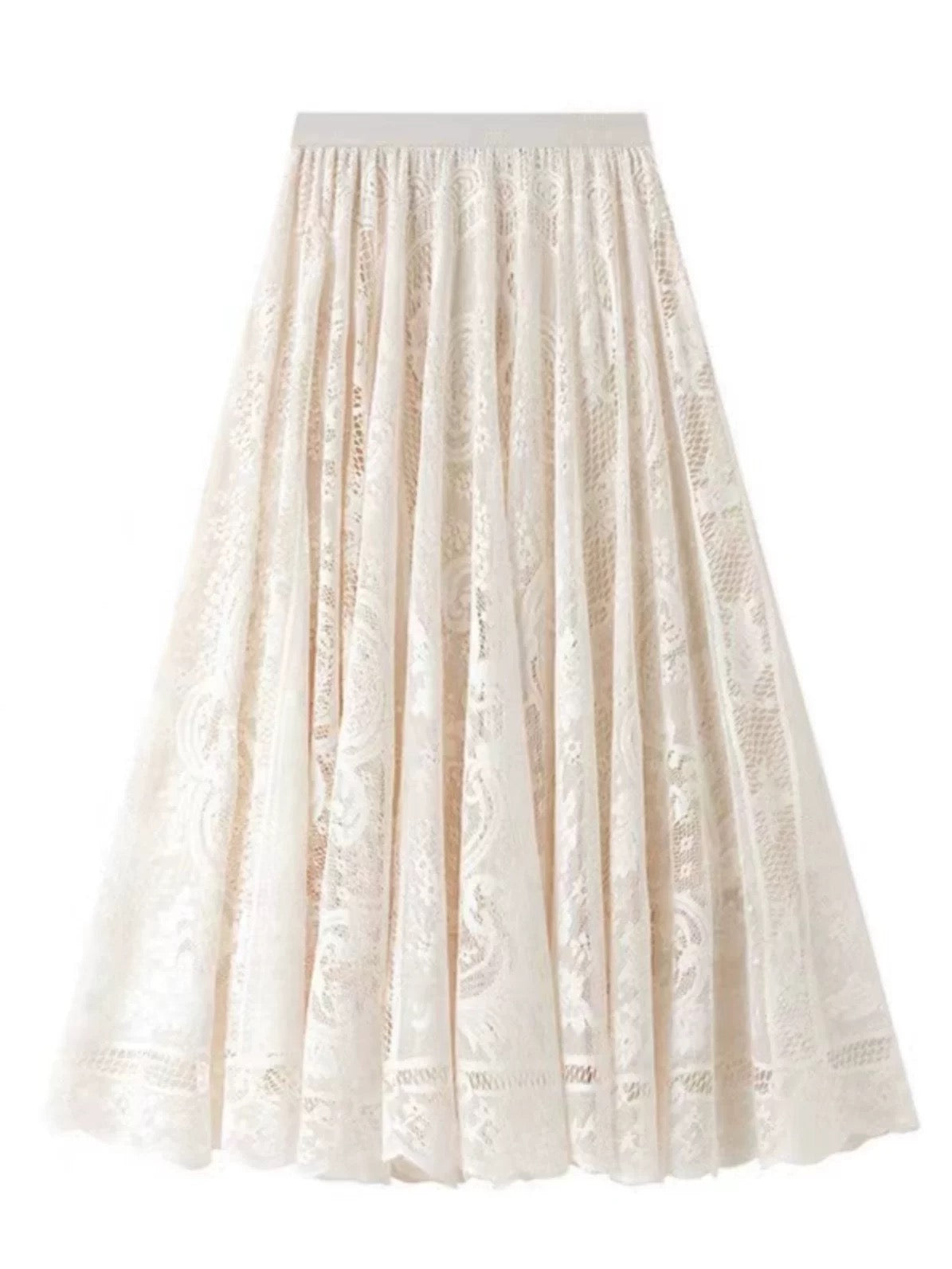 floral lace flared natural cute skirt