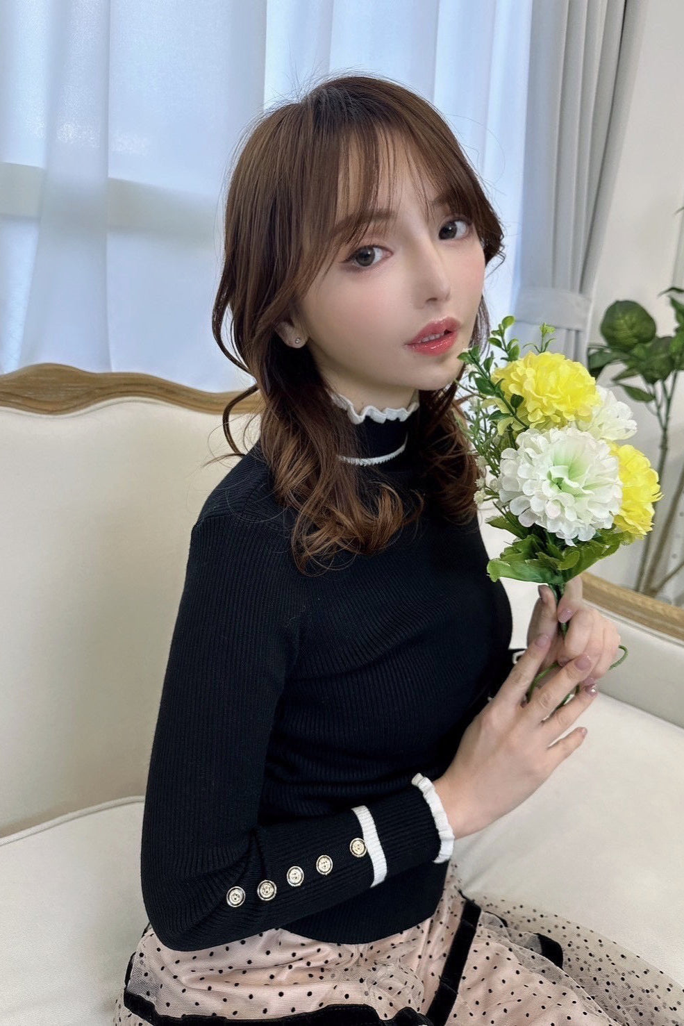 black frill neck tops