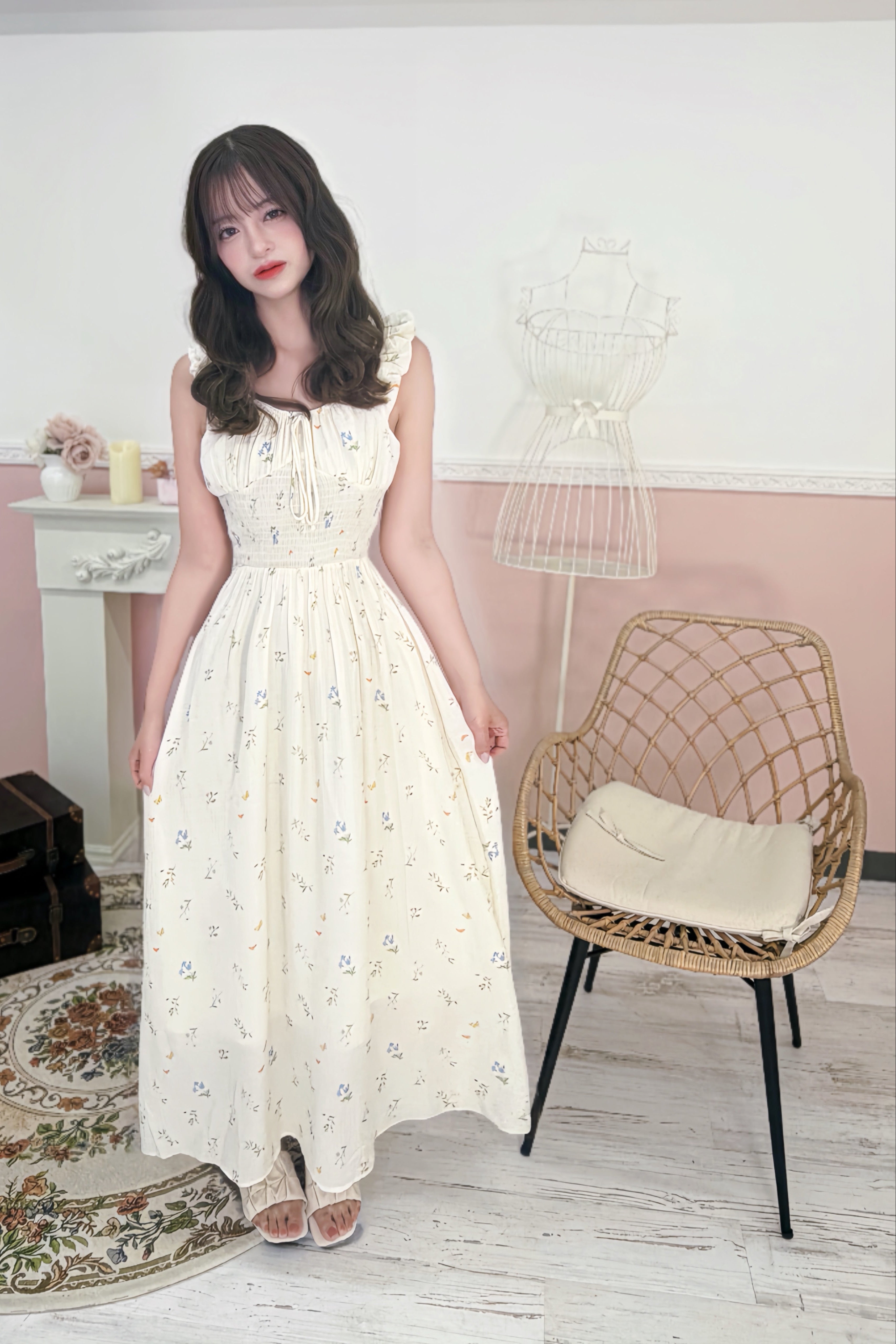 Whisper Bloom Shirring Dress