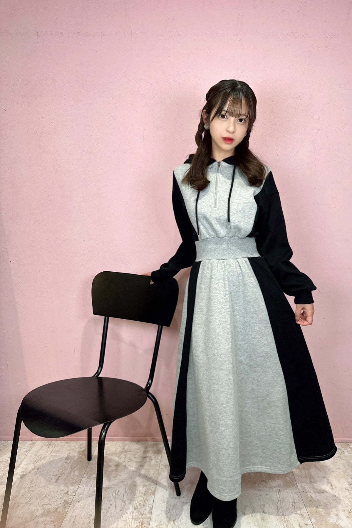 Bicolor hoodie relax dress