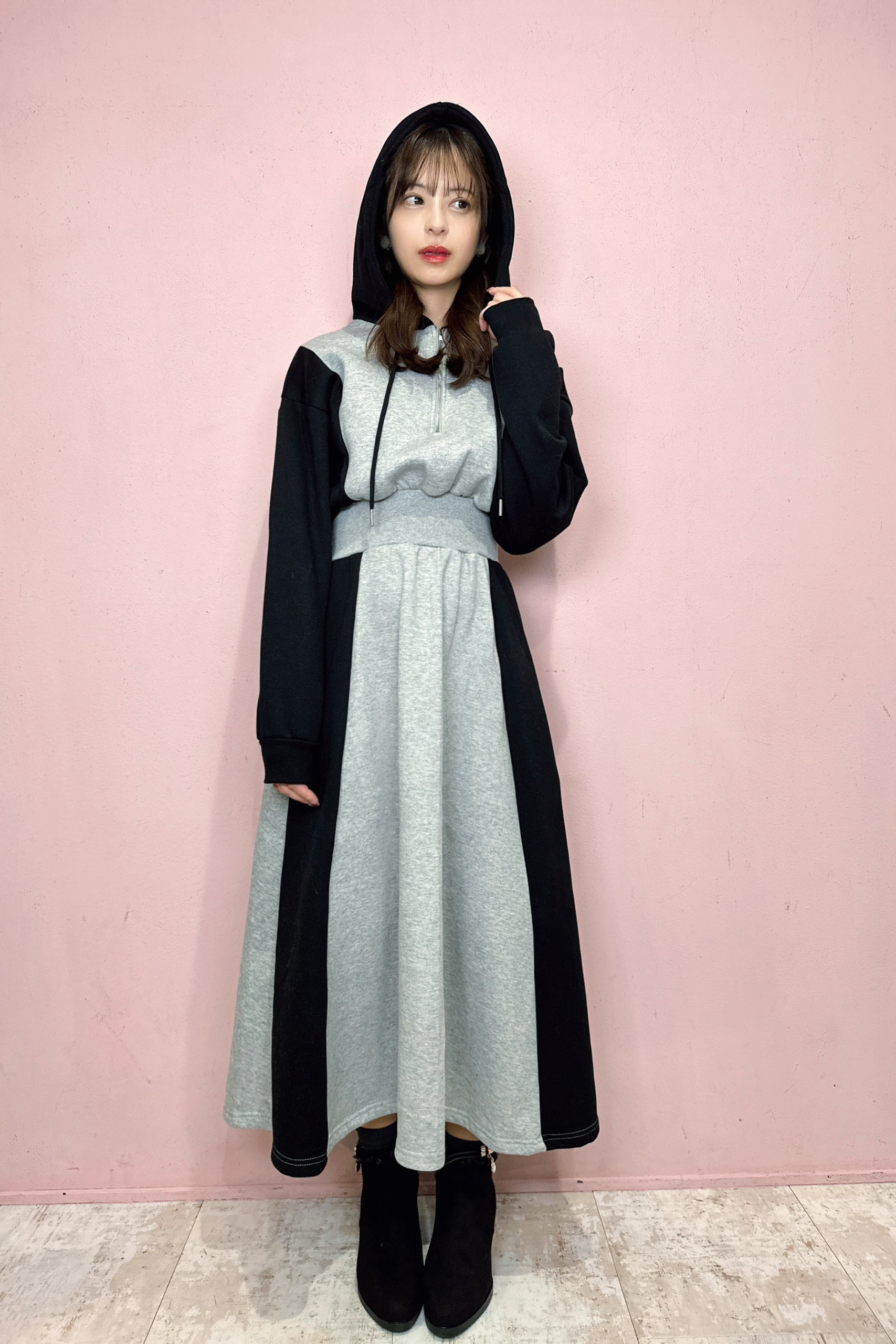 Bicolor hoodie relax dress