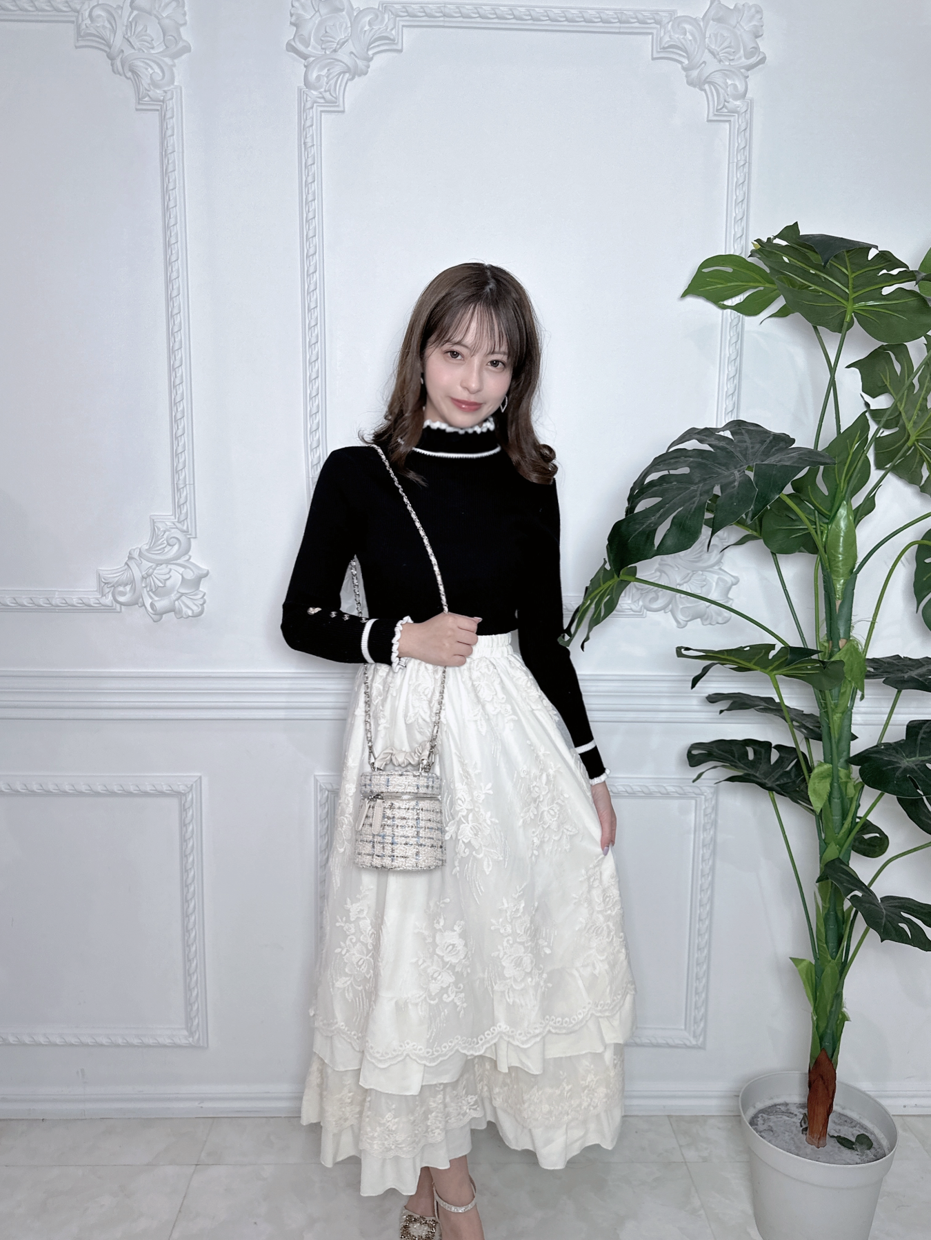 French Embroidery Lace Frill High Waist Skirt