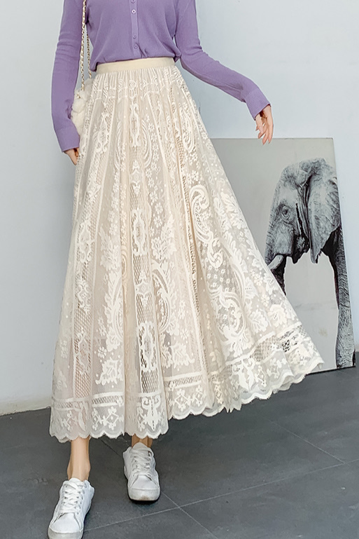 floral lace flared natural cute skirt