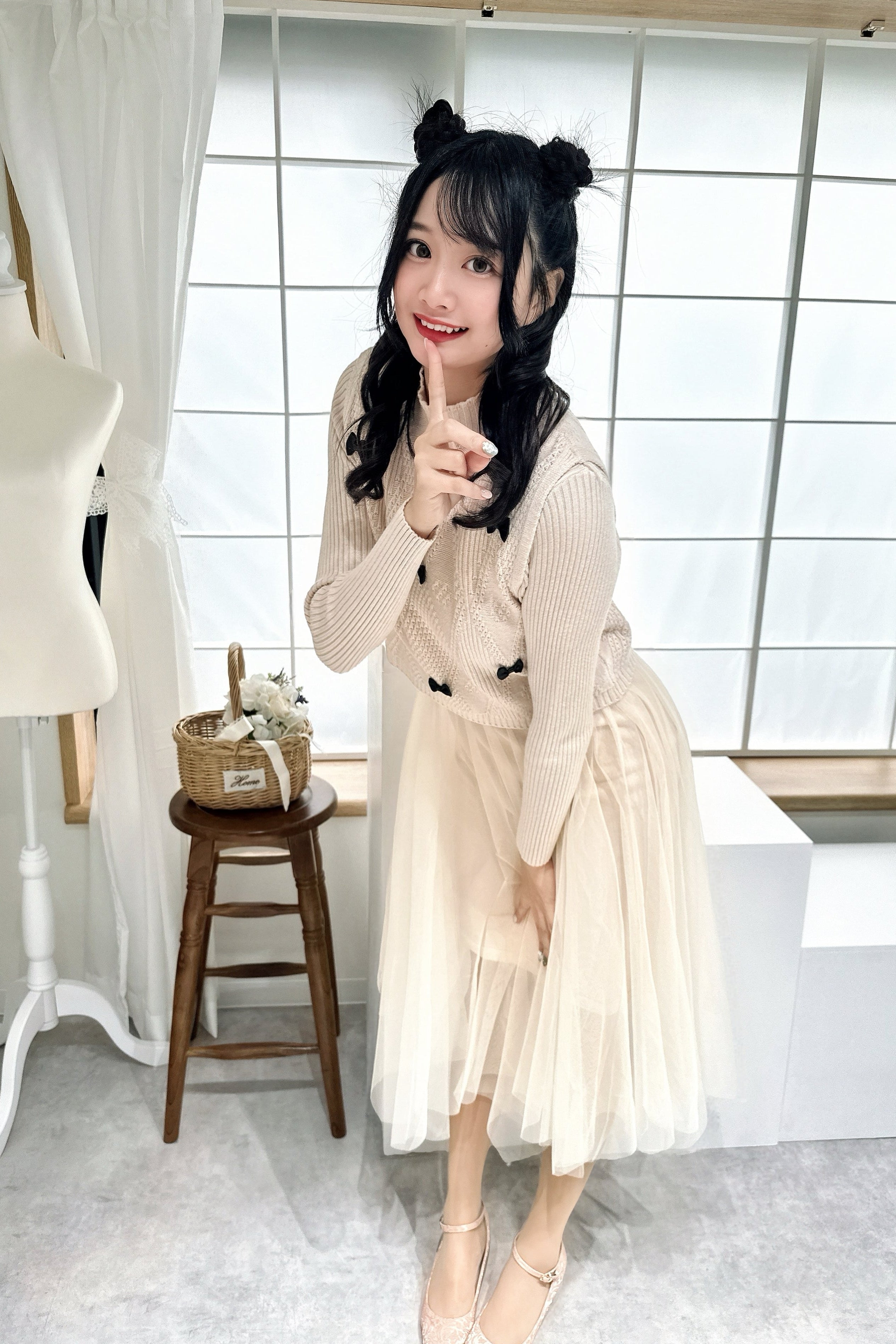 Ribbon Knit & Tulle One-piece Set