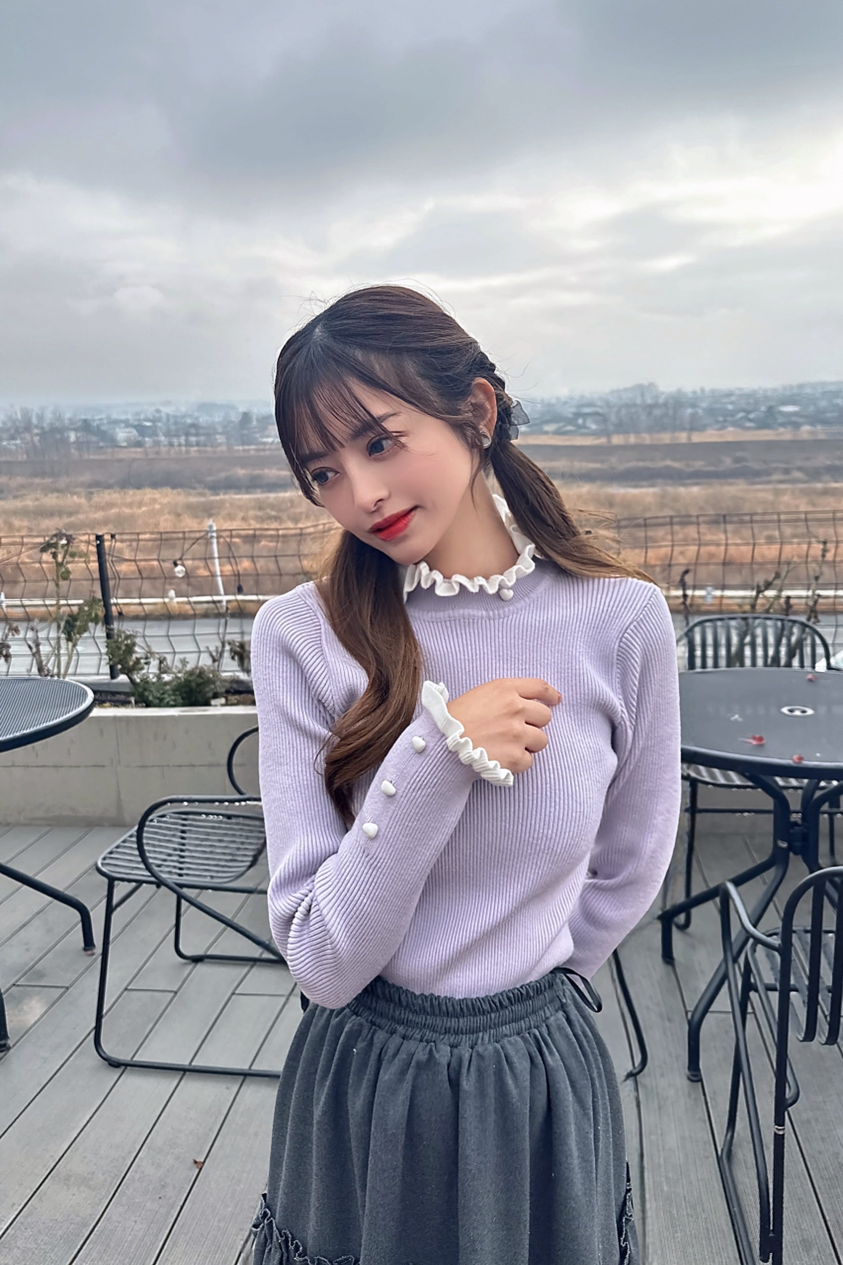 Lilac Pearl Frill Knit Top