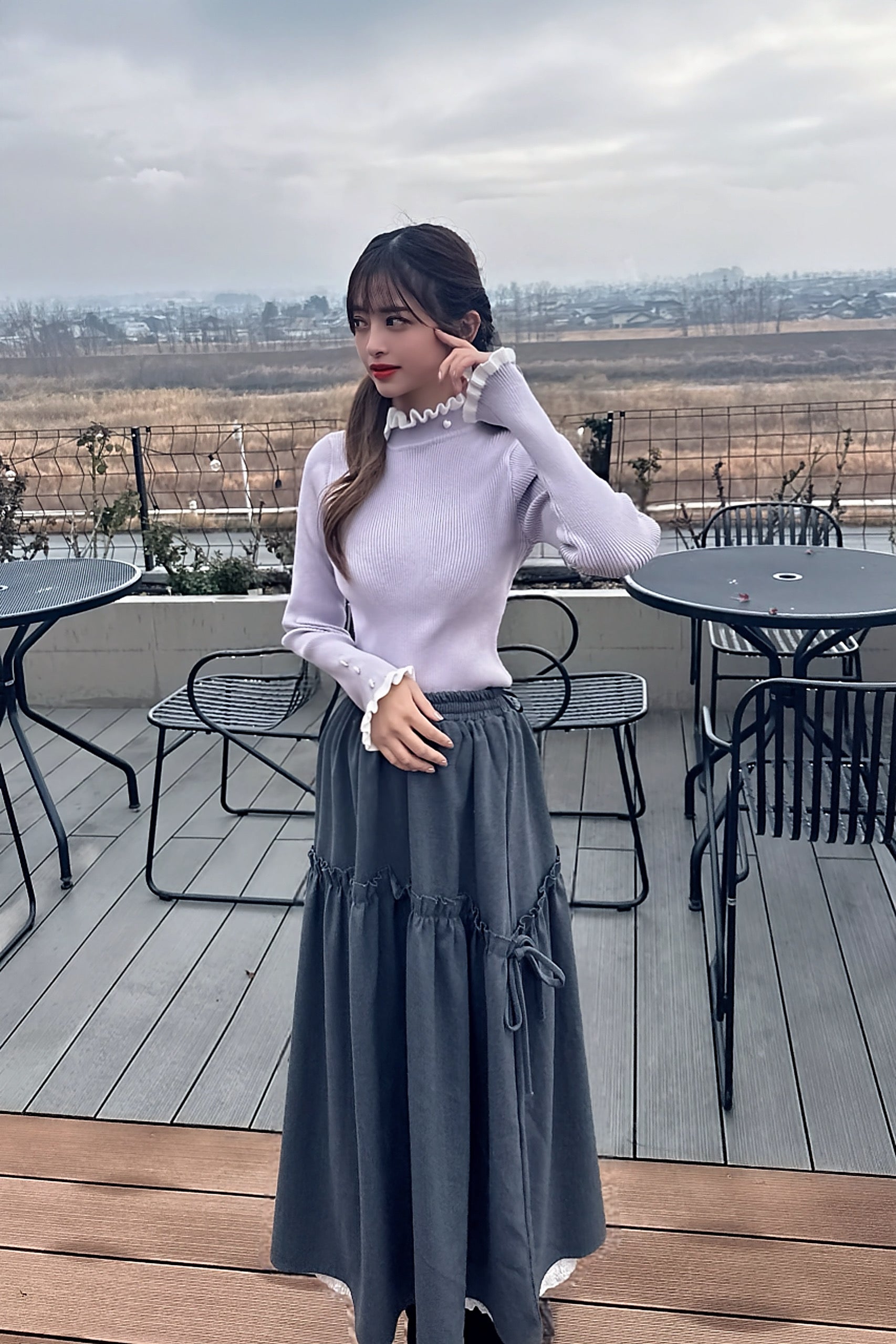 Lilac Pearl Frill Knit Top