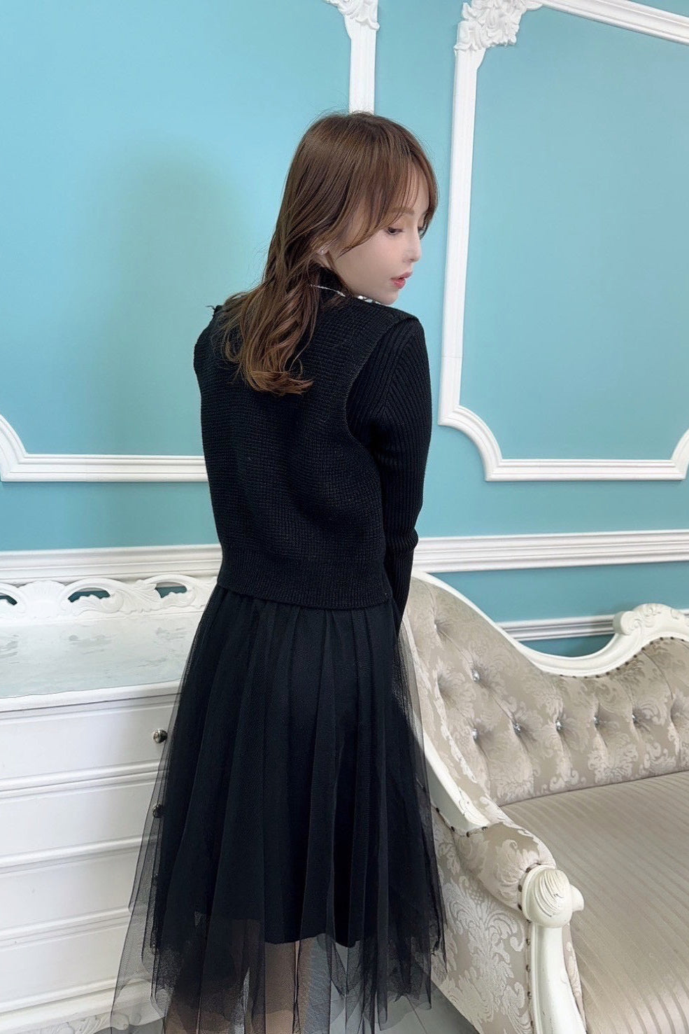 elegant knit vest tulle dress