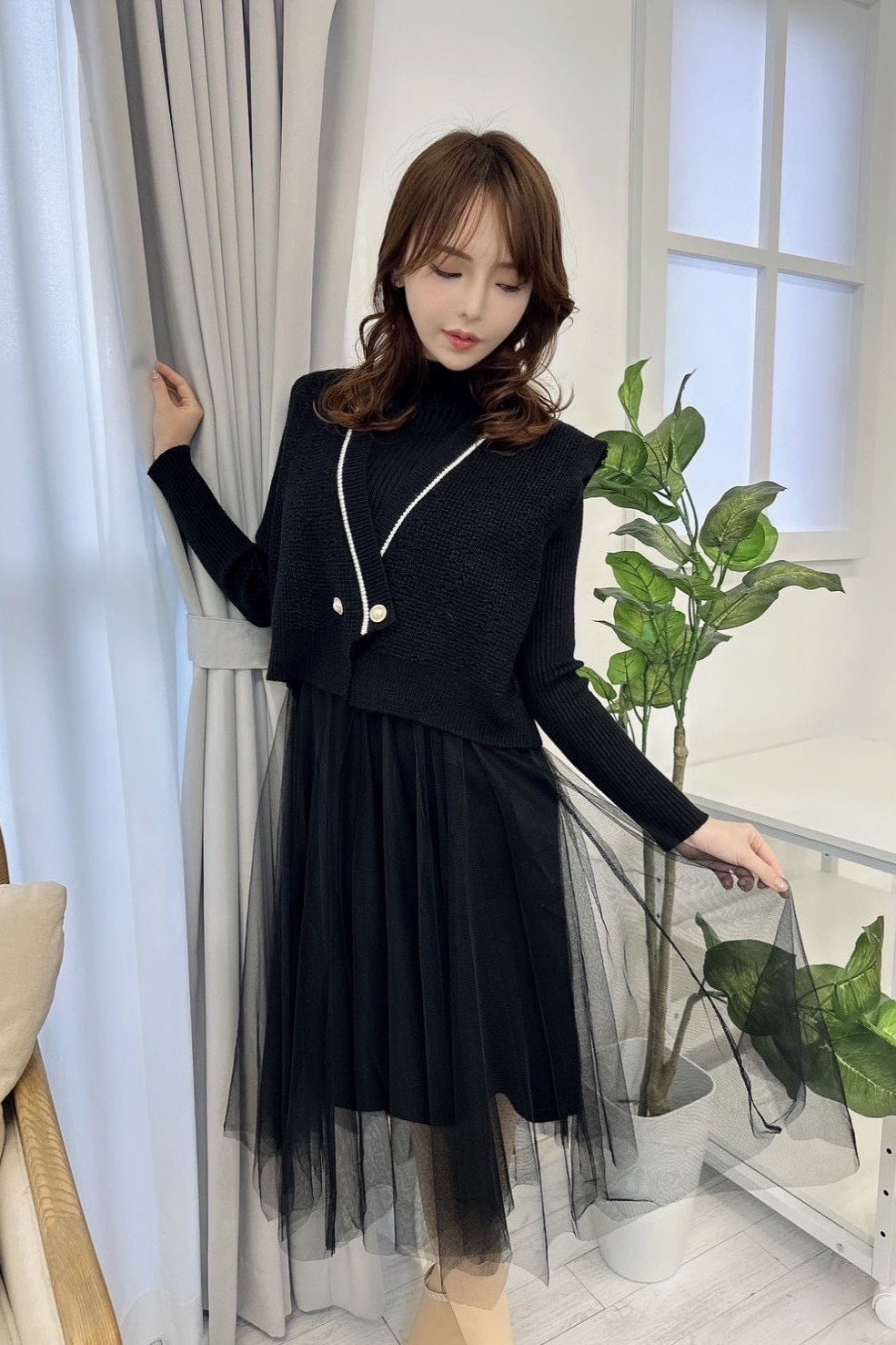 elegant knit vest tulle dress