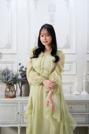 french v neck light green dress