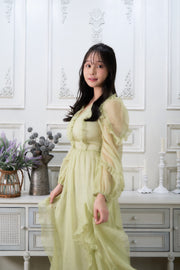 french v neck light green dress