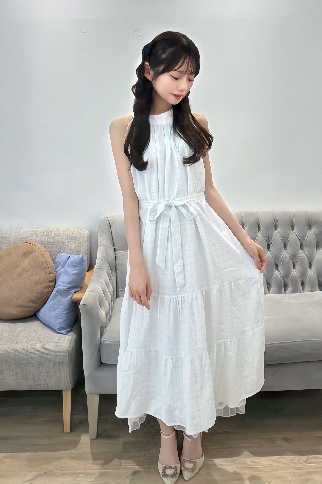 Soft Ribbon Tiered Midi Dress