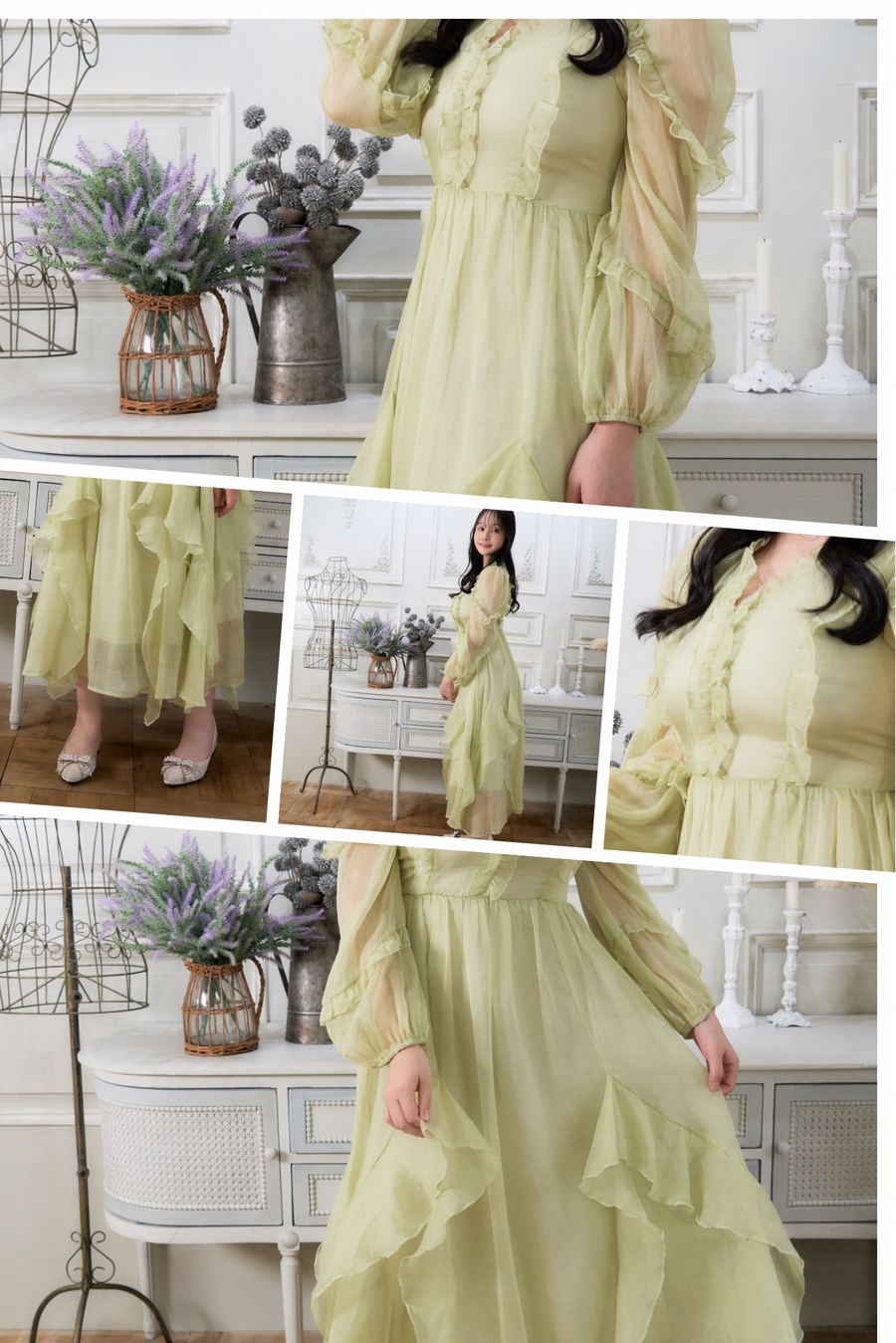 french v neck light green dress