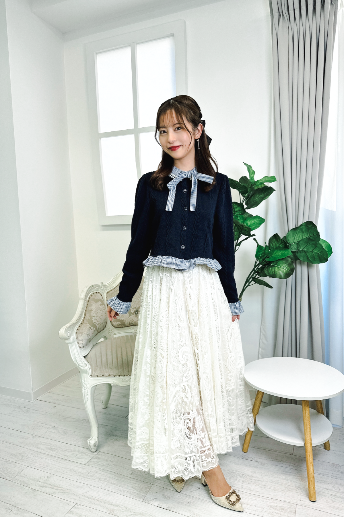 french retro gingham check frill tops