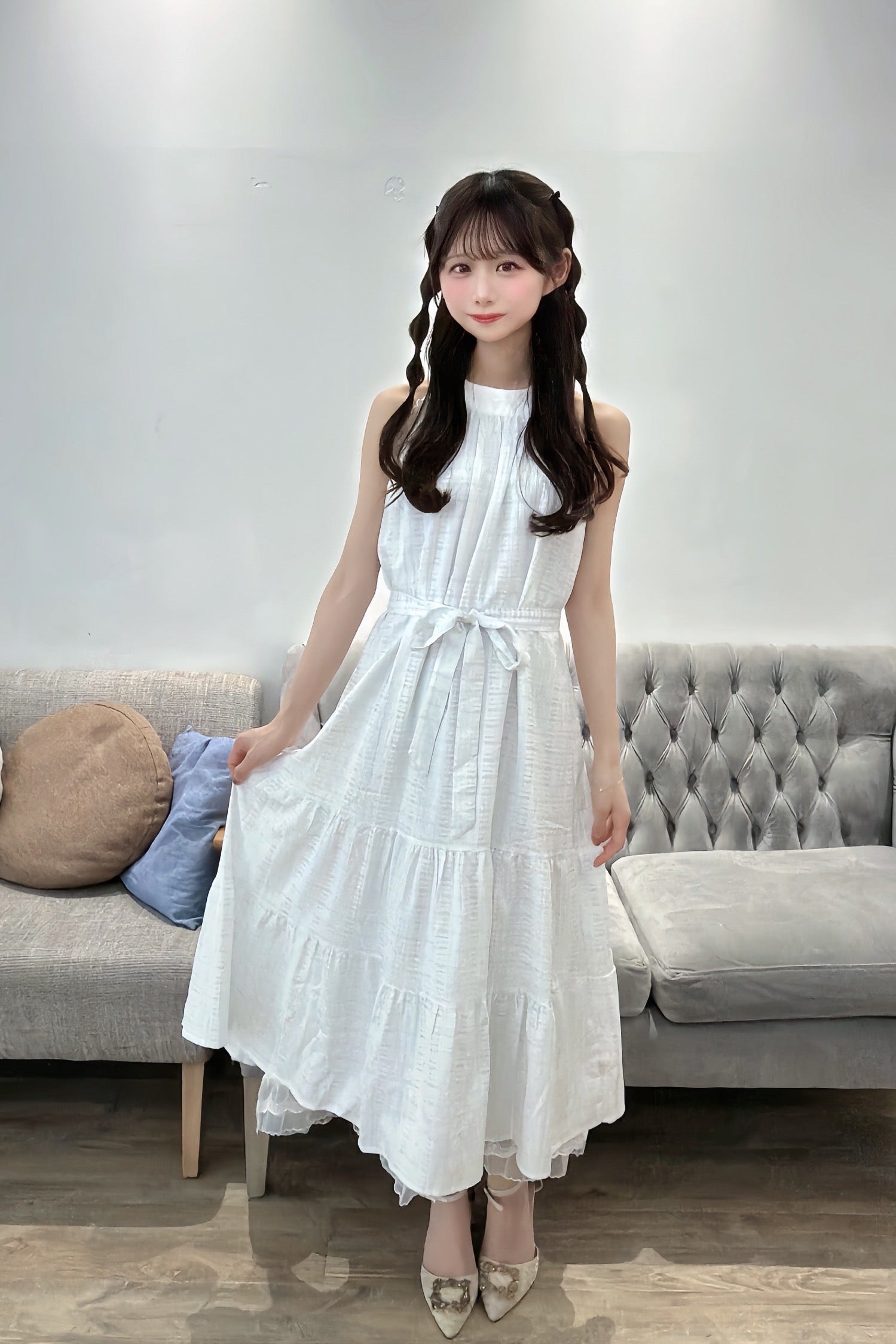 Soft Ribbon Tiered Midi Dress