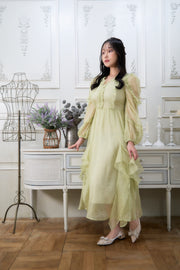 french v neck light green dress