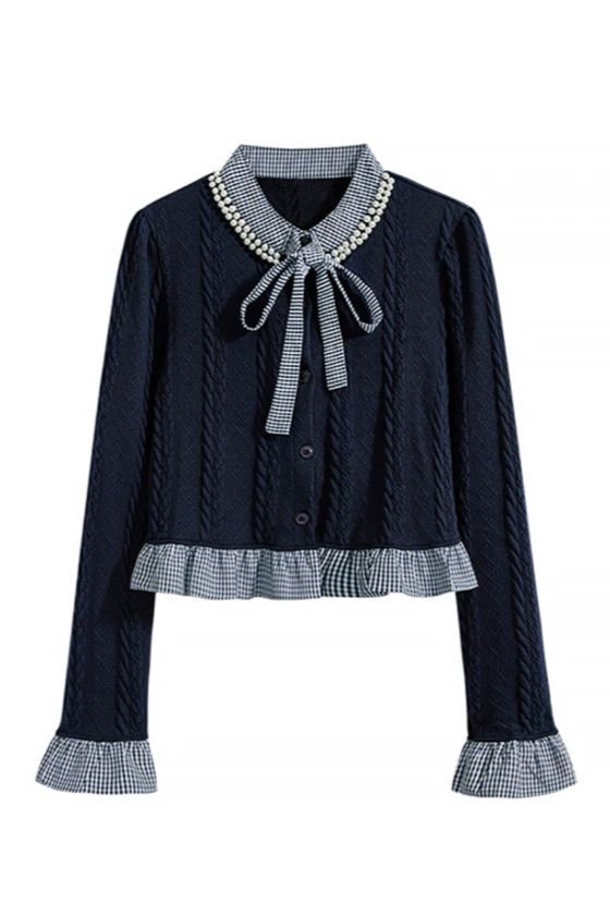 french retro gingham check frill tops