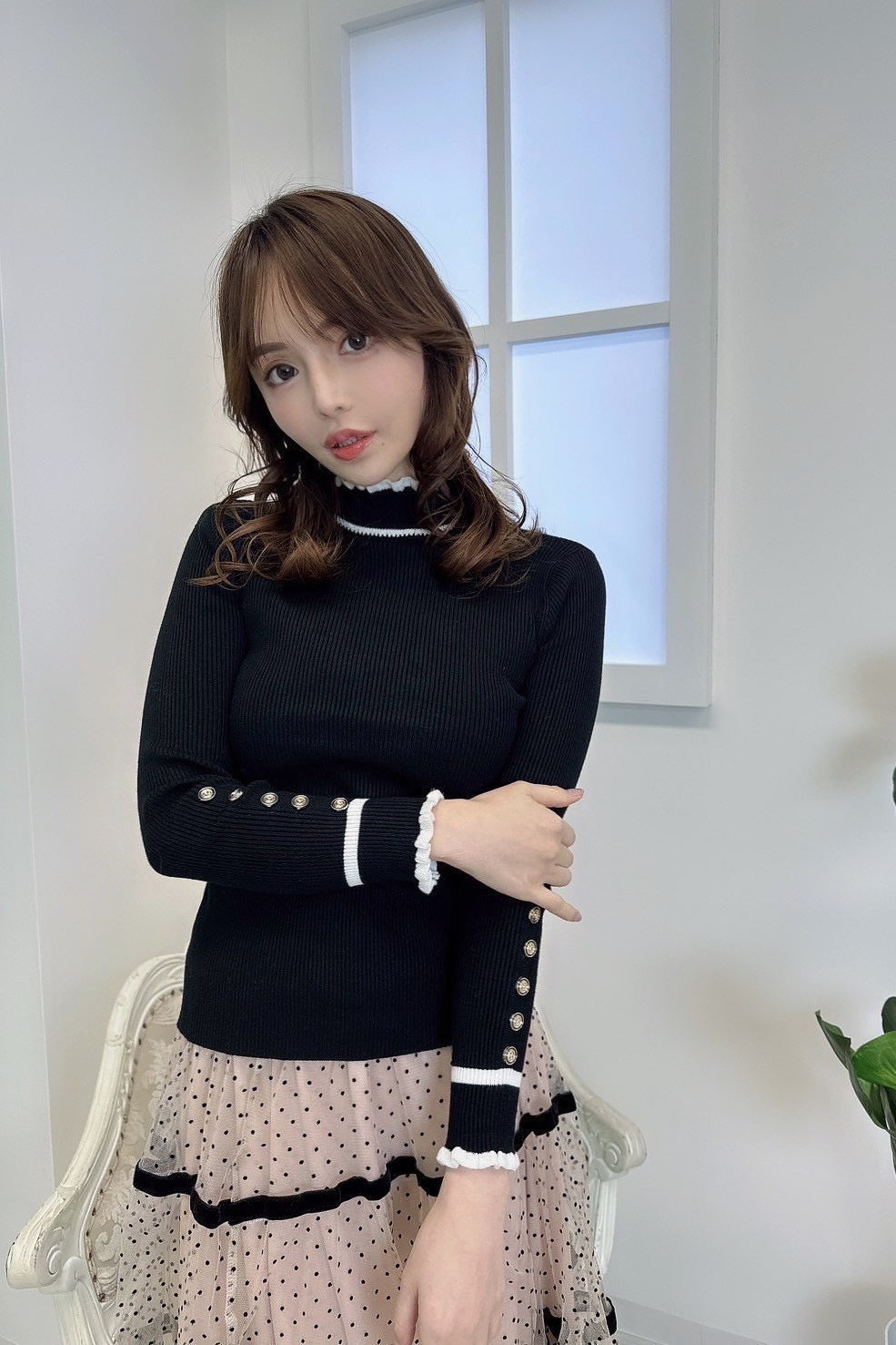 black frill neck tops