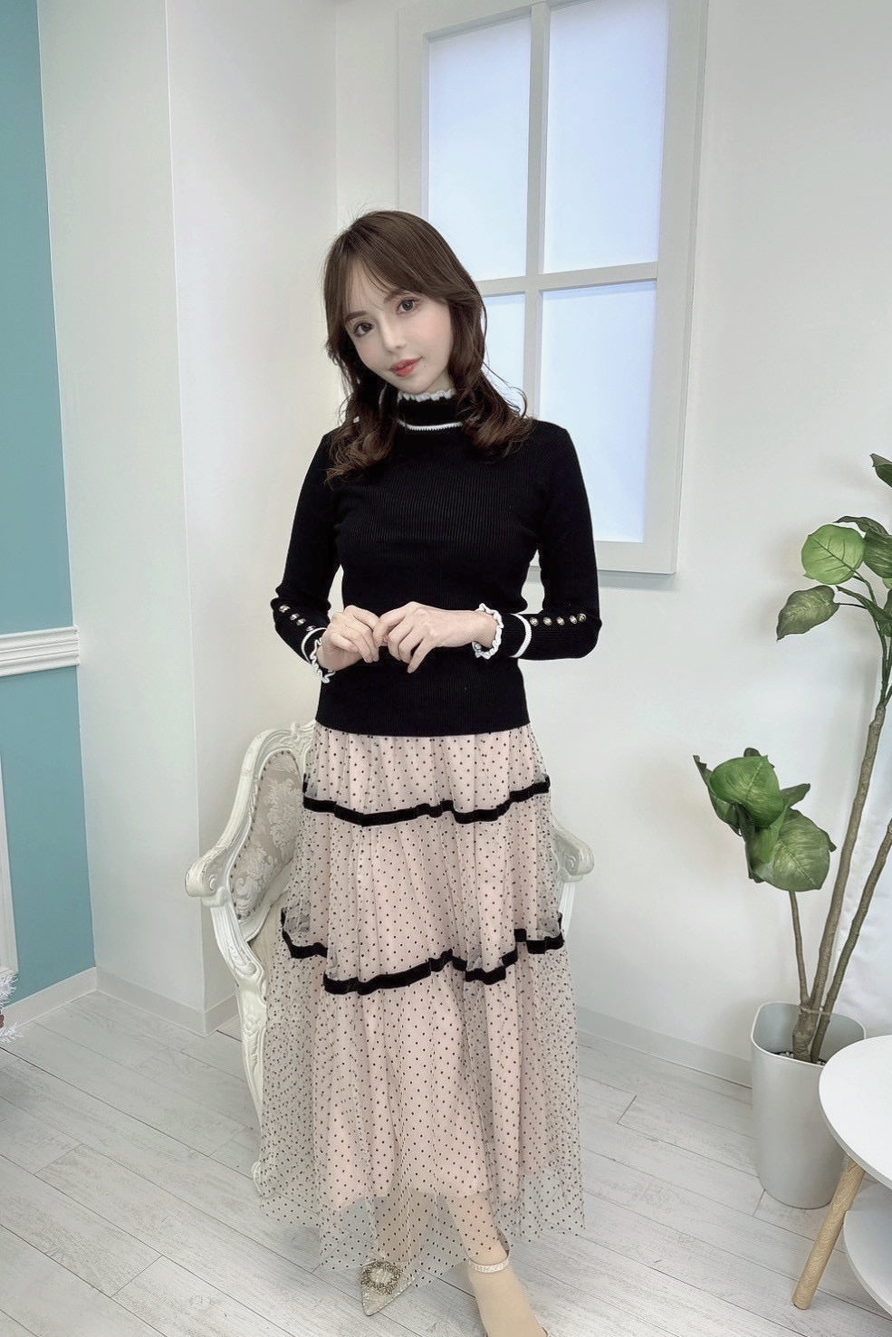 black frill neck tops