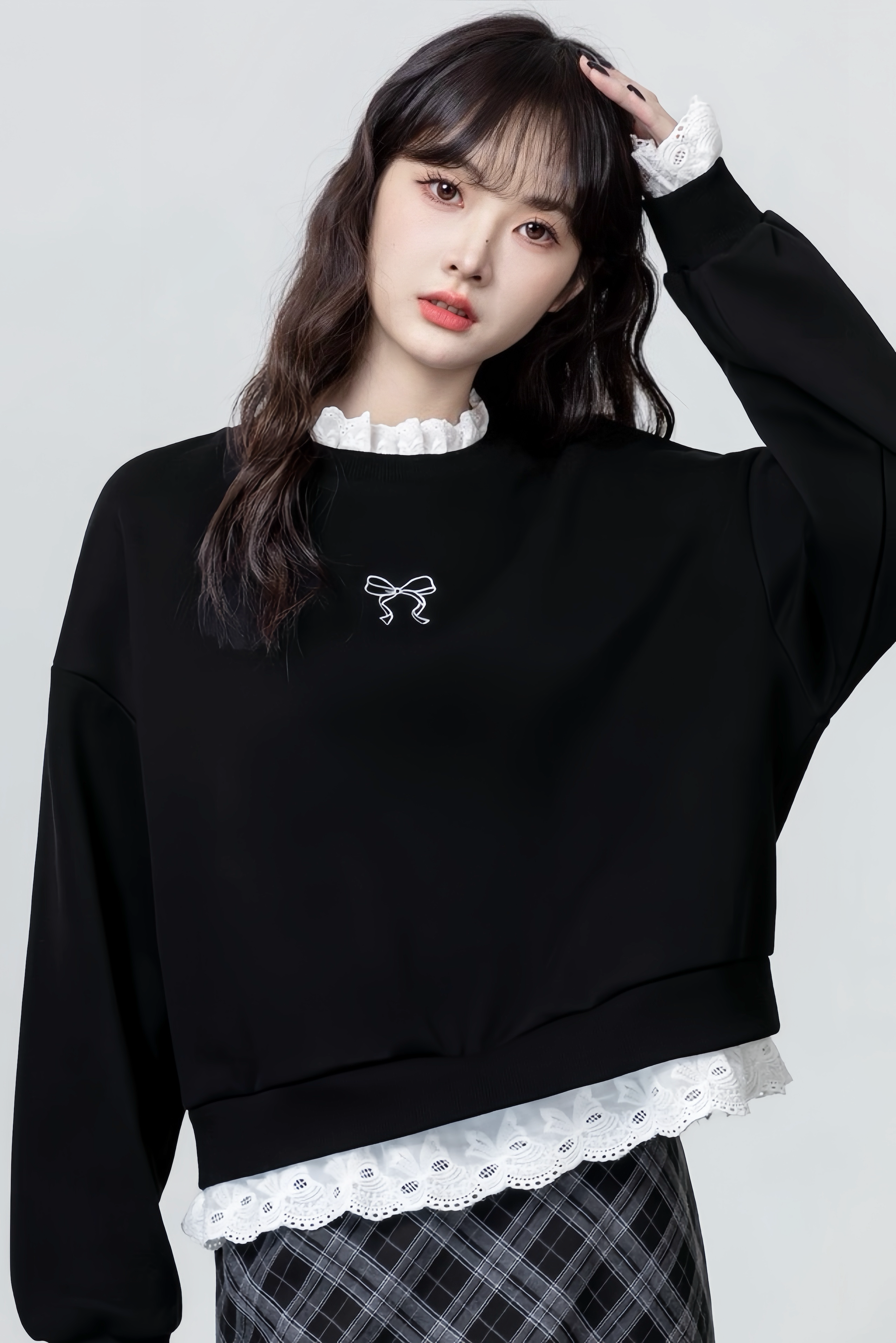 Chic Ribbon Lace Sweatshirt