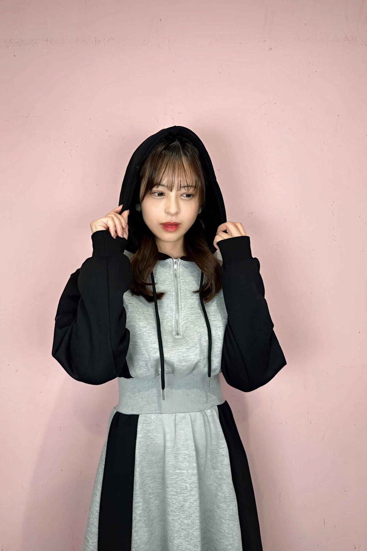 Bicolor hoodie relax dress