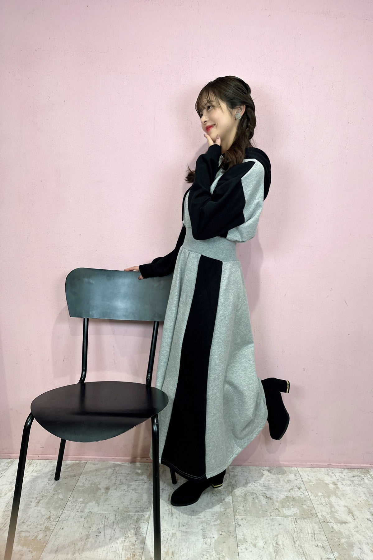 Bicolor hoodie relax dress