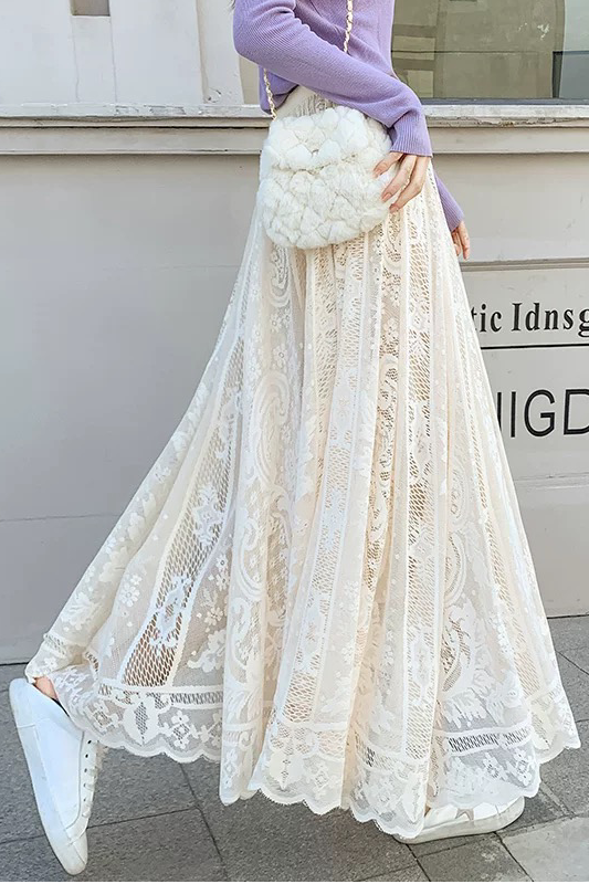 floral lace flared natural cute skirt