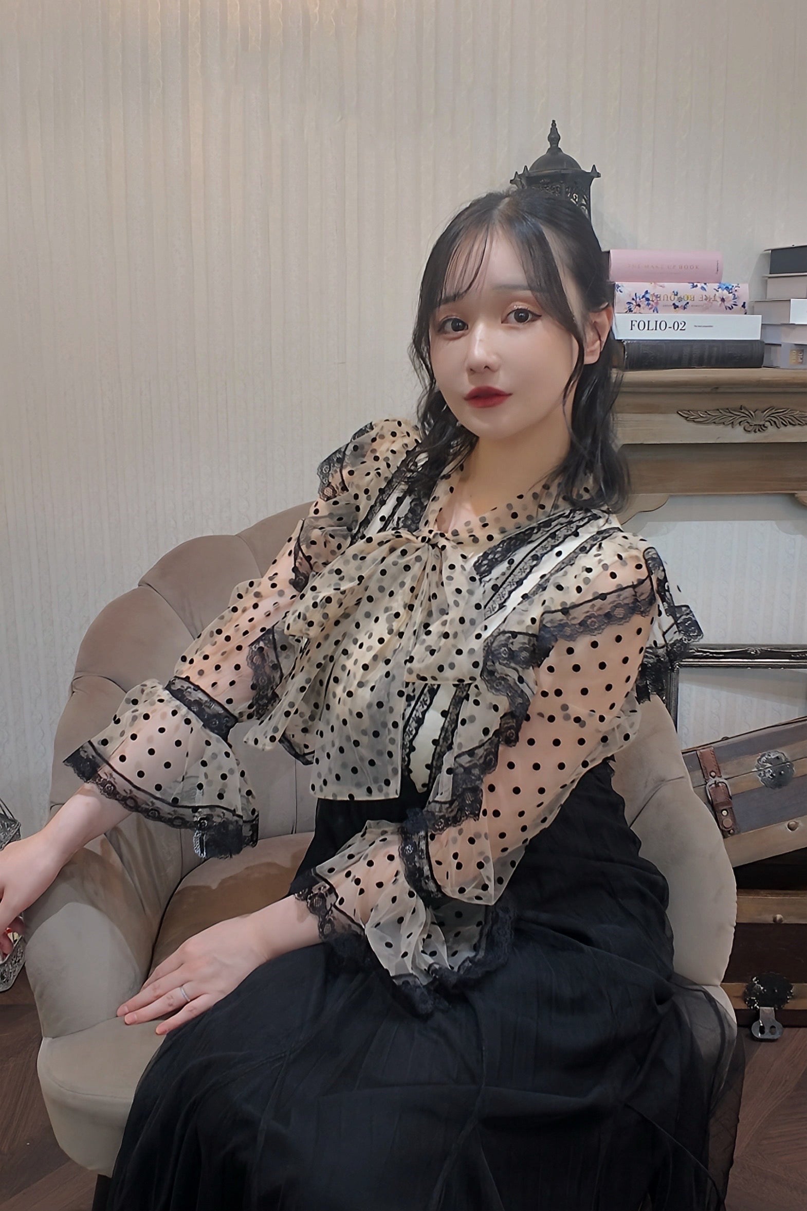 Romantic Dot Ribbon Blouse