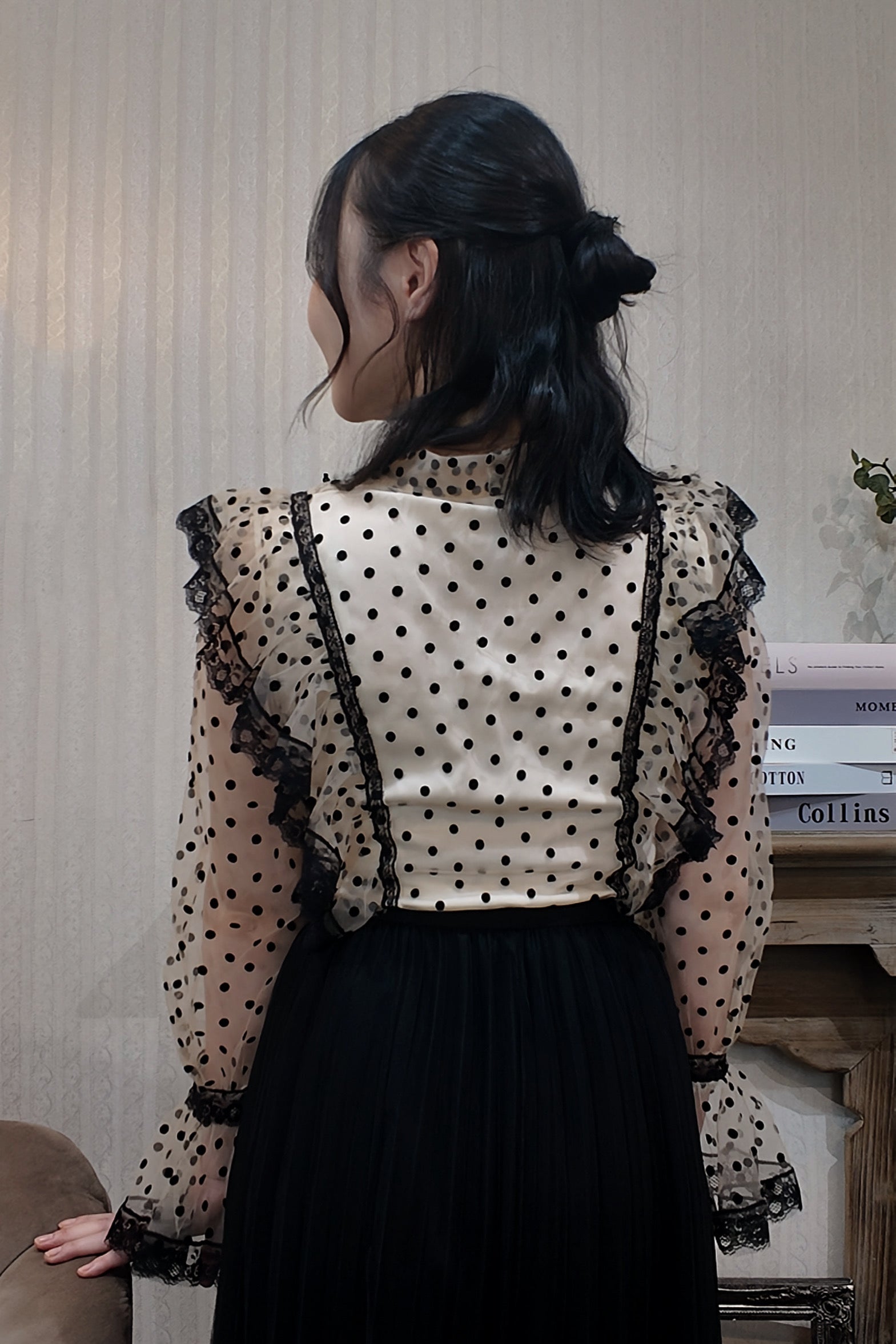Romantic Dot Ribbon Blouse