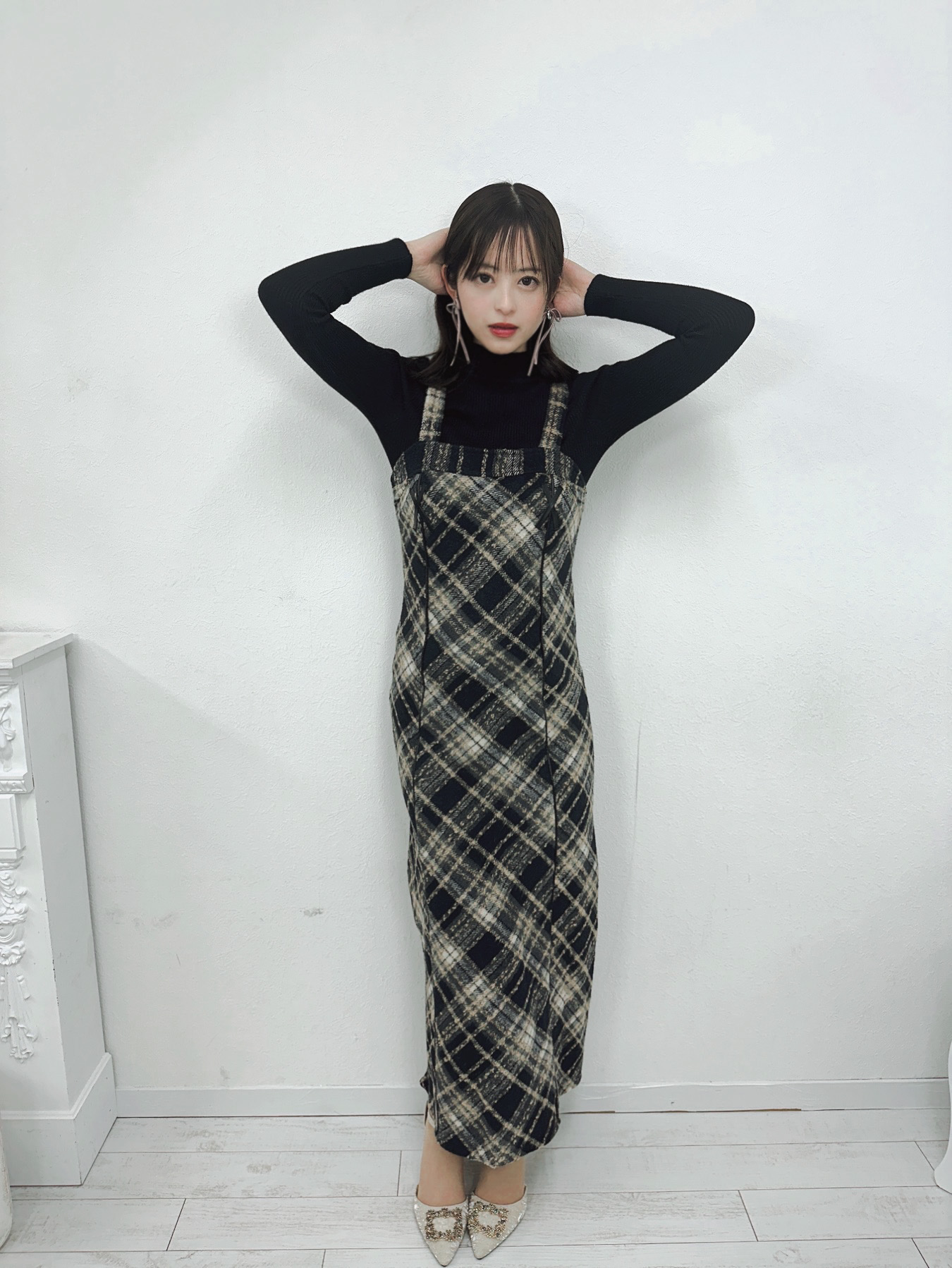 check salon pet long dress set