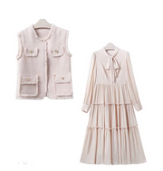 French Sweet Vest Dress Set