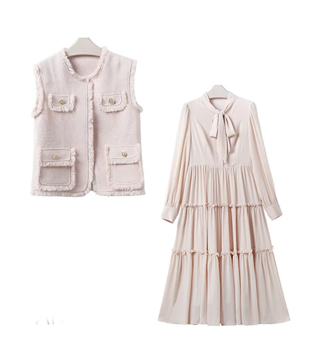 french Sweet Vest Dress Set