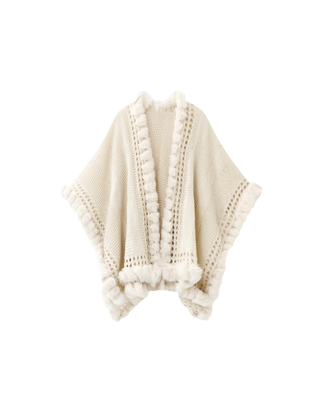 Milky Fur Trim Knit Poncho Cardigan　